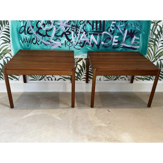 Image 1 of Paar vintage massief teakhouten bijzettafels van Magnus Olesen, Denemarken 1960