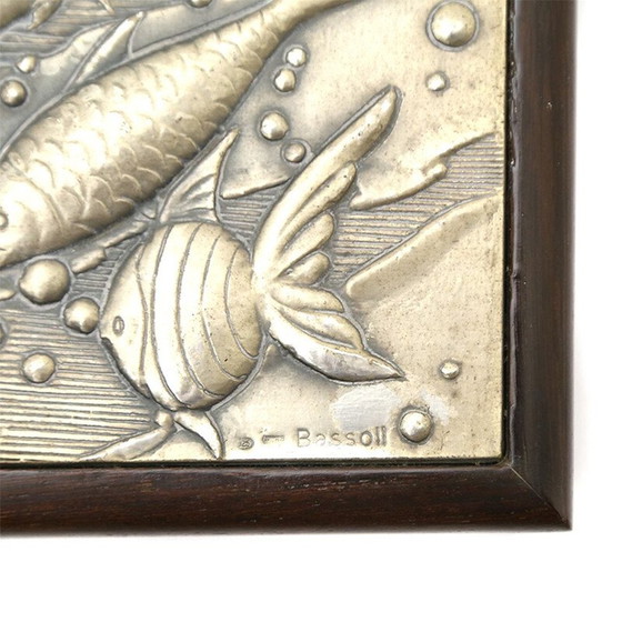 Image 1 of Vintage houten doos met zilveren deksel in reliëf van Renato Bassoli, 1960