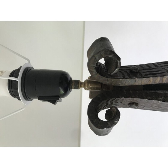 Image 1 of Vintage Art Deco smeedijzeren vloerlamp met bloemversiering, 1930