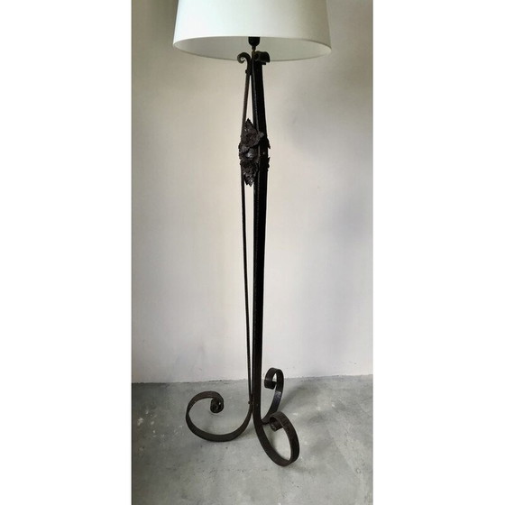 Image 1 of Vintage Art Deco smeedijzeren vloerlamp met bloemversiering, 1930