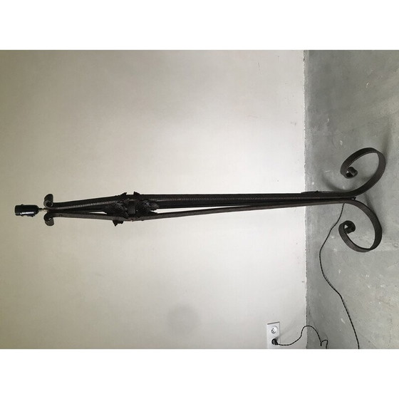 Image 1 of Vintage Art Deco smeedijzeren vloerlamp met bloemversiering, 1930