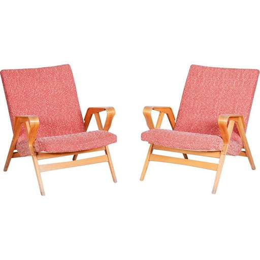 Paar rode mid century fauteuils, jaren 1950
