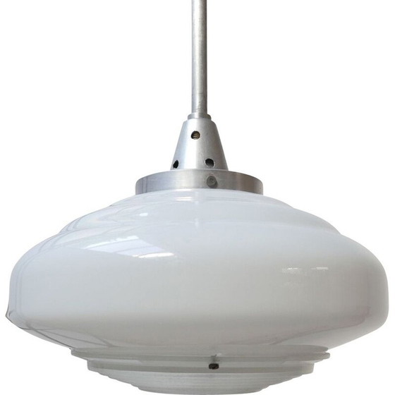 Image 1 of Vintage tweekleurige opaal glazen ophanging, holofaan, Frankrijk 1950