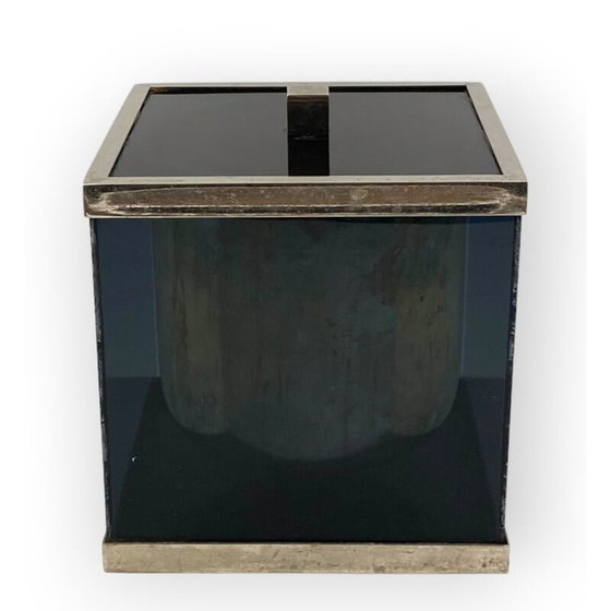 Image 1 of Vintage blauwe plexiglas en messing ijsemmer, Italië 1970