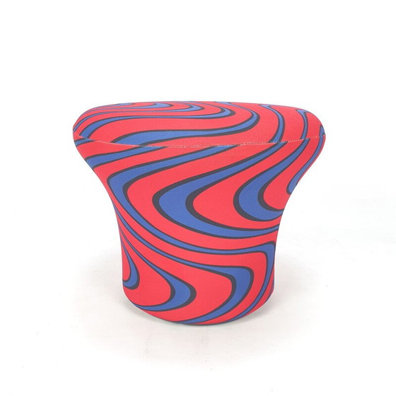 Image 1 of Vintage Champignon poef in blauwe en rode Momentum stof van Pierre Paulin voor Artifort, 1960