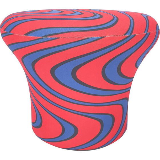 Image 1 of Vintage Champignon poef in blauwe en rode Momentum stof van Pierre Paulin voor Artifort, 1960