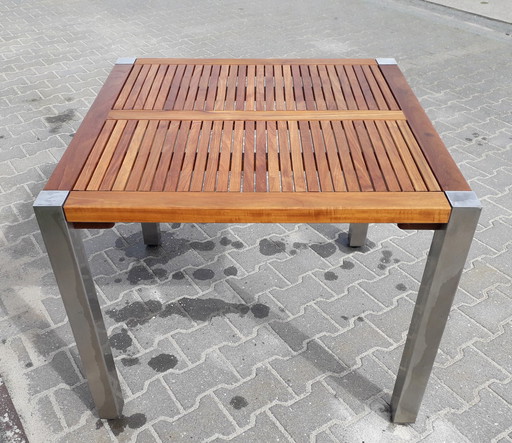 Kings RVS/teak tafel 90x90x73(h)cm, demontabel