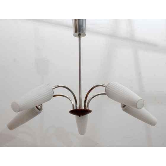 Image 1 of Vintage plafondlamp in chroom en opaline 1960