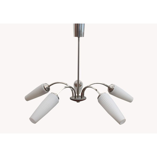 Vintage plafondlamp in chroom en opaline 1960
