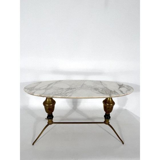 Image 1 of Vintage messing en marmeren salontafel, Italië 1950