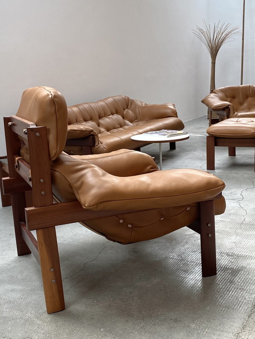 Percival Lafer Mp-41 Zitgroep 2X fauteuil, 3-zits, voetenbank & bijzettafel, Brazilië 1970Er