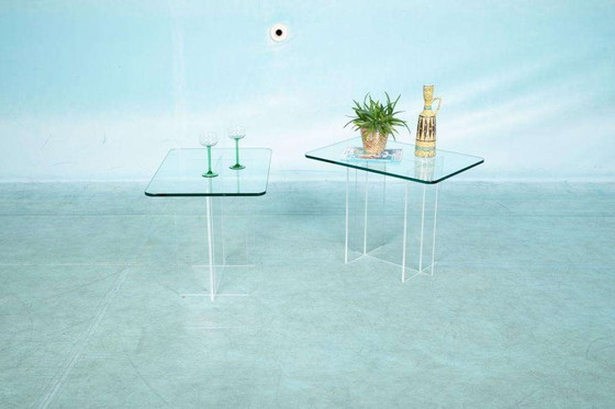 Image 1 of Minimalist bijzettafel glas&acryl, memphis style