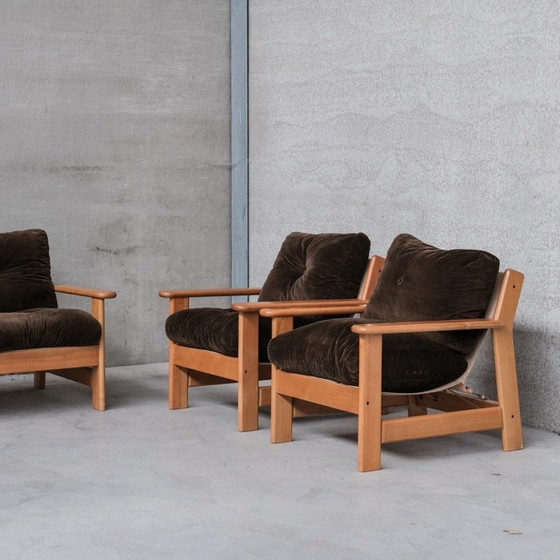 Image 1 of Set vintage stoelen van hout, leer en canvas, Frankrijk 1970