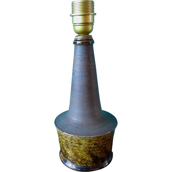 Image 1 of Vintage bedlampje in zandsteen en okerkleurig email door Nils Khaler, Denemarken 1965