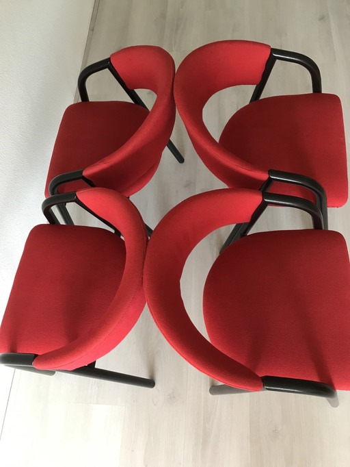 4x Rode eetkamerstoelen