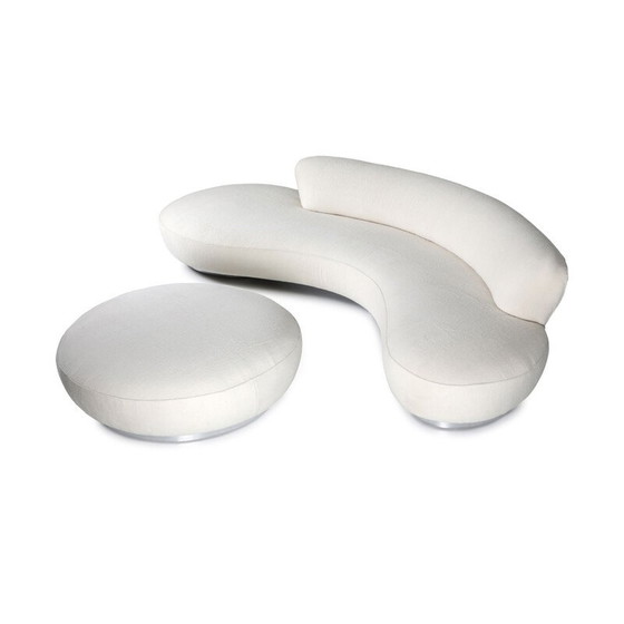 Image 1 of Vintage sofa met Ottoman in Pierre Frey lamswol fluweel Vladimir Kagan Serpentine 1950