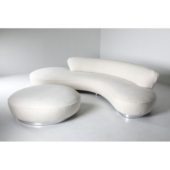 Image 1 of Vintage sofa met Ottoman in Pierre Frey lamswol fluweel Vladimir Kagan Serpentine 1950