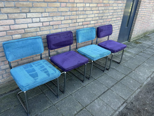 4 Ribstof Stoelen met Chrome Buisframe