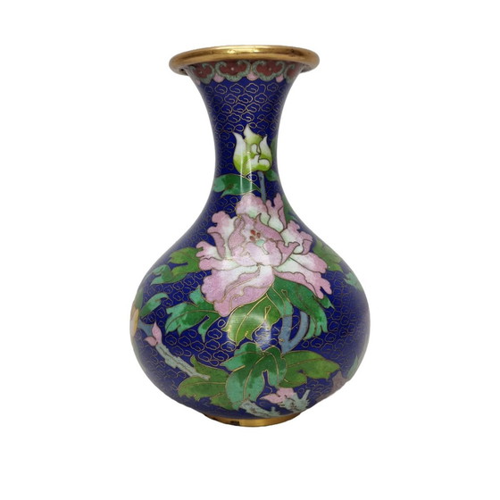 Image 1 of Vintage Blauwe Cloisonné Vaas