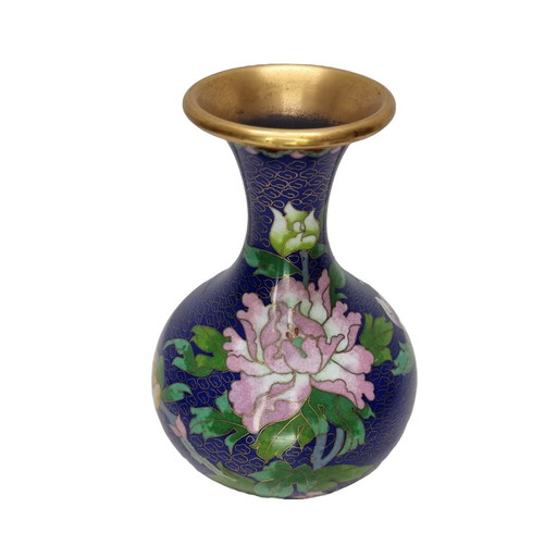 Vintage Blauwe Cloisonné Vaas