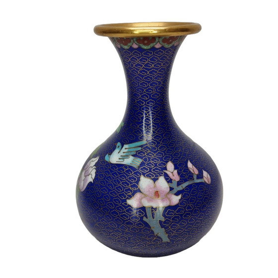 Image 1 of Vintage Blauwe Cloisonné Vaas