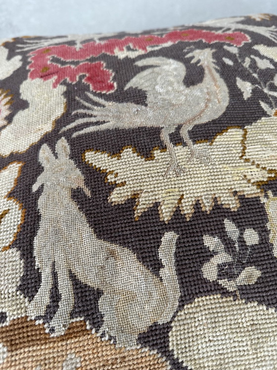 Image 1 of Antiek eiken ‘Louis XV’ voetenbank / poef (tapestry)