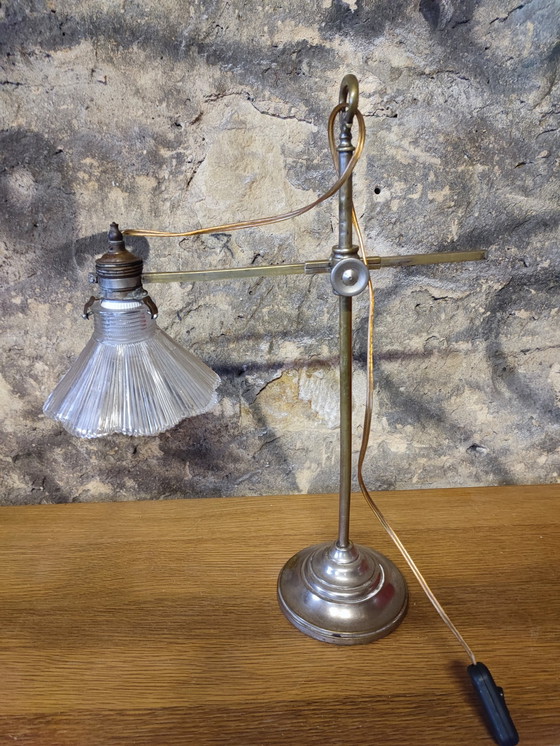 Image 1 of Bronzen en kristallen bureaulamp