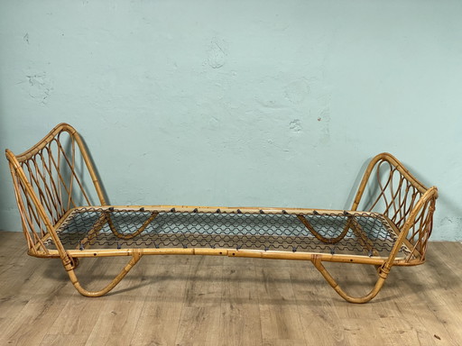 Vintage 60 Rieten of Rotan Bamboe Bed