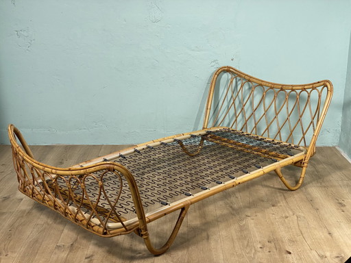 Vintage 60 Rieten of Rotan Bamboe Bed