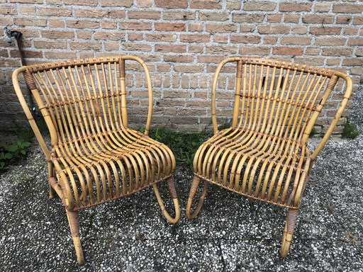 2x Vintage design rotan fauteuils