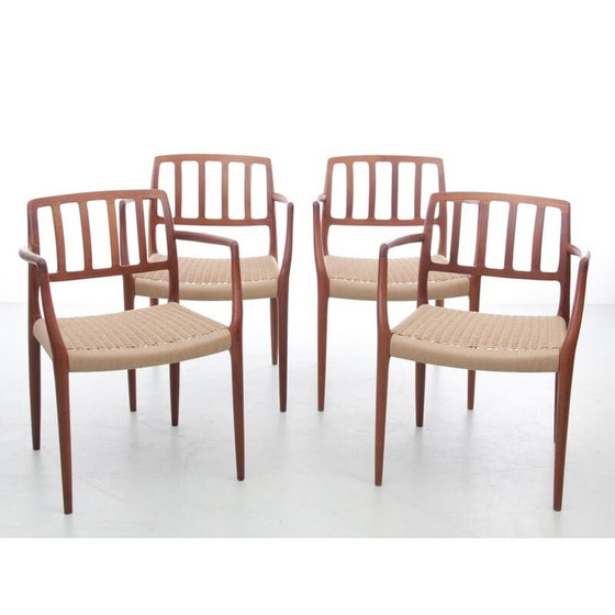 Image 1 of Set van 4 Scandinavische vintage fauteuils model 66 in teakhout van Niels O. Møller