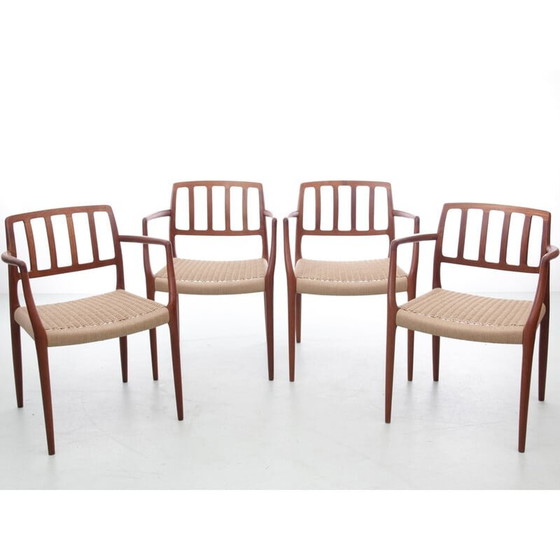 Image 1 of Set van 4 Scandinavische vintage fauteuils model 66 in teakhout van Niels O. Møller