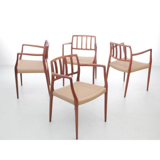 Image 1 of Set van 4 Scandinavische vintage fauteuils model 66 in teakhout van Niels O. Møller