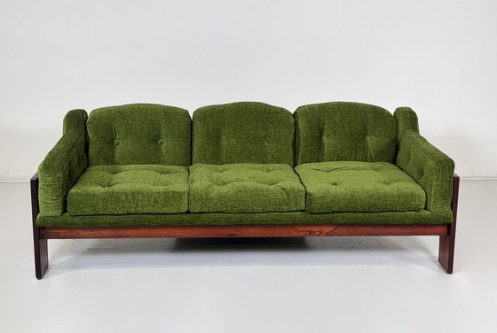 Image 1 of Mid Century Sofa Oriolo van Claudio Salocchi voor Sormani Hout en Groen Stof - Italië 1960S