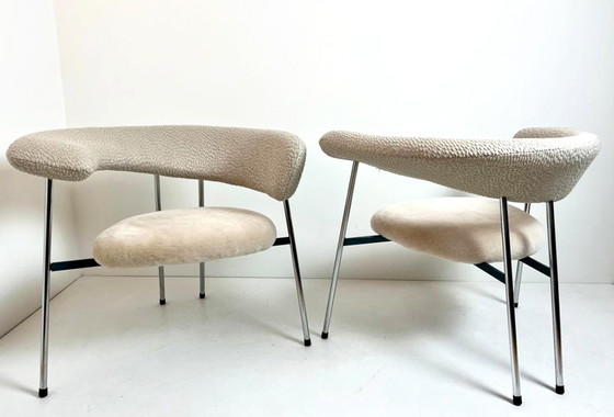 Image 1 of Divi Divi Reupholstered Fauteuils With Scheepskin Leolux, 1987, opnieuw gestoffeerd