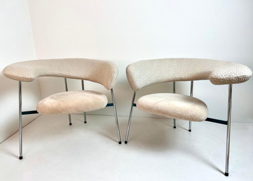 Divi Divi Reupholstered Fauteuils With Scheepskin Leolux, 1987, opnieuw gestoffeerd