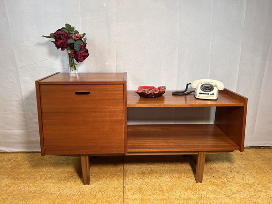 Image 1 of Mid Century Retro Vintage Teakhouten Telefoonstoel/Bankje 1960