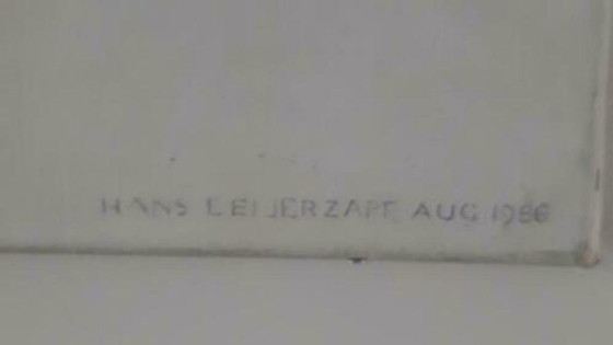 Image 1 of Kunstschilderij Origineel Stuk! Hans Leijerrzapf Genaamd : "Haastige Drieling Op Groen" 