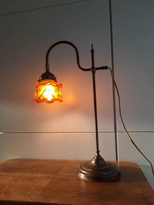 Klassieke Notaris Lamp Met Fraaie Glazen Kap