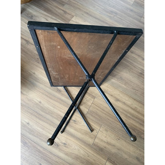 Image 1 of Vintage salontafel in metaal en zwart en roze dambord