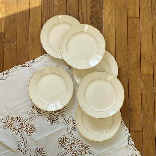 Set van 6 Borden Antiek Aardewerk Beige en Goud Villeroy Et Boch