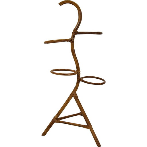 Mid Century rotan en bamboe bloemenstandaard, Italië 1950