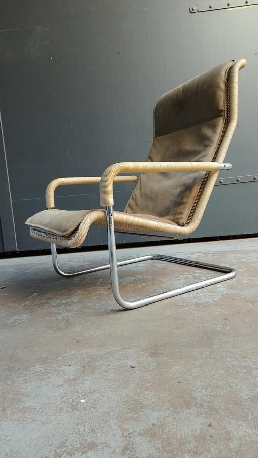 Vintage Rotan Chromen Buisframe Fauteuil Jaren 80 In Stijl Van Bauhaus Tecta Thonet 