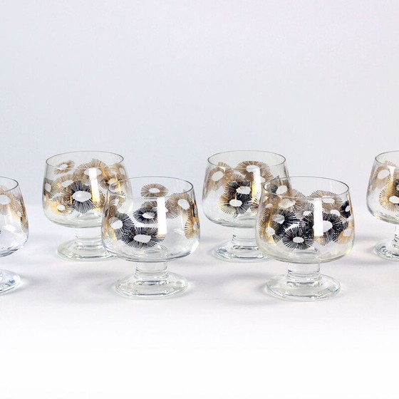 Image 1 of Set van 6 vintage glazen met gouden details, Tsjecho-Slowakije 1960