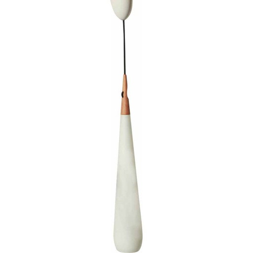 Vintage hanglamp in teakhout en opaline glas van Uno en Östen Kristiansson voor Luxus, 1970