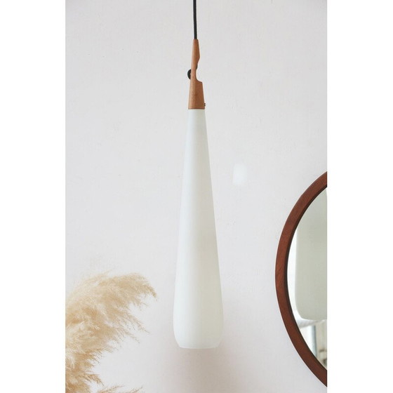 Image 1 of Vintage hanglamp in teakhout en opaline glas van Uno en Östen Kristiansson voor Luxus, 1970