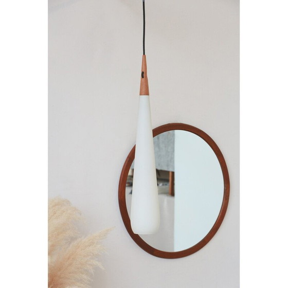 Image 1 of Vintage hanglamp in teakhout en opaline glas van Uno en Östen Kristiansson voor Luxus, 1970