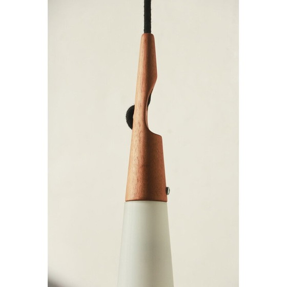 Image 1 of Vintage hanglamp in teakhout en opaline glas van Uno en Östen Kristiansson voor Luxus, 1970