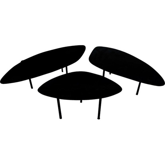 Image 1 of Set van 3 tafels in zwart marmer - jaren 1980