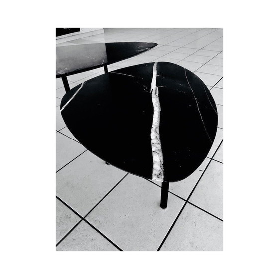 Image 1 of Set van 3 tafels in zwart marmer - jaren 1980